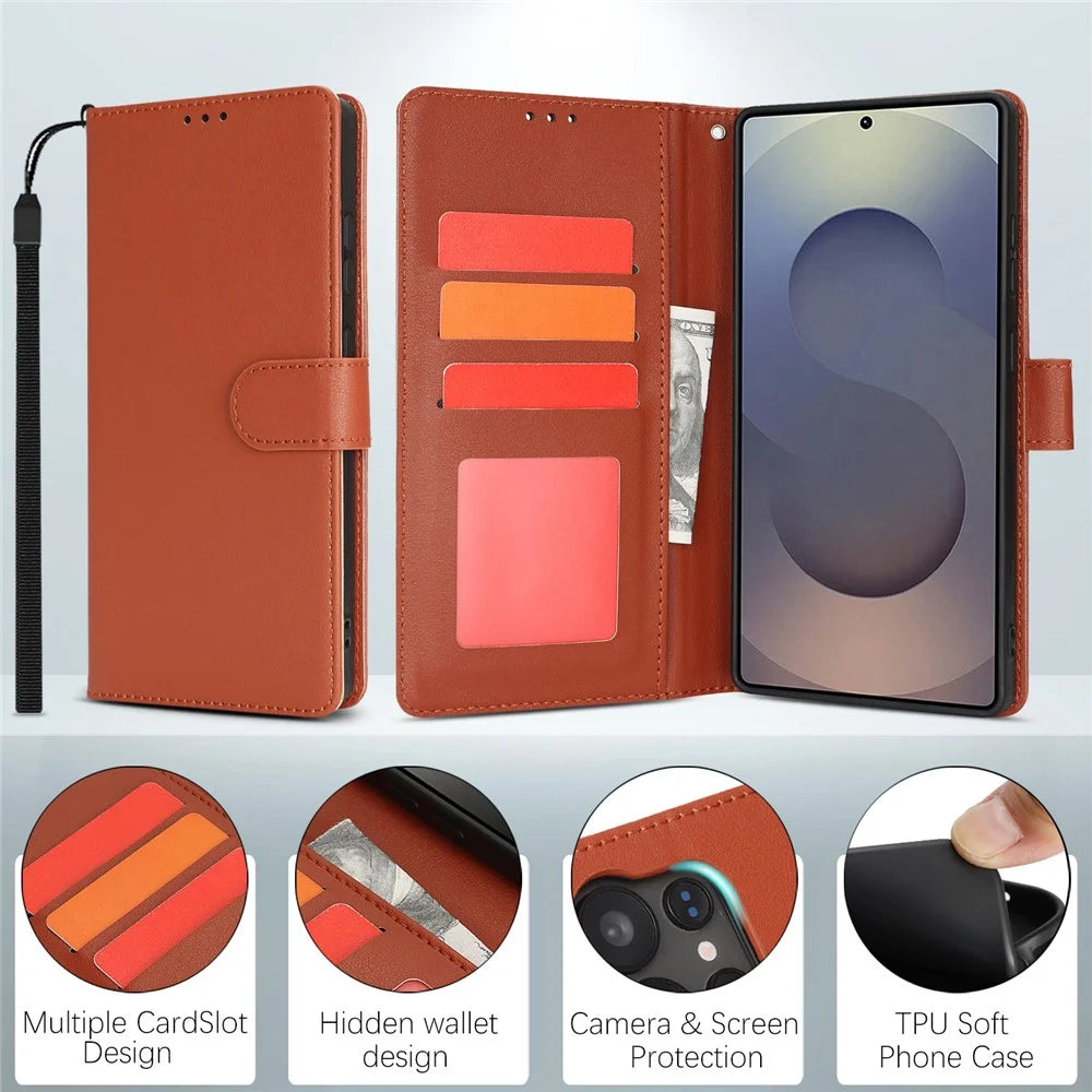 For Samsung Galaxy S23 Ultra / S22 Ultra 5G Case RFID Blocking Flip Leather Phone Cover with Wrist Strap - Orange - 6