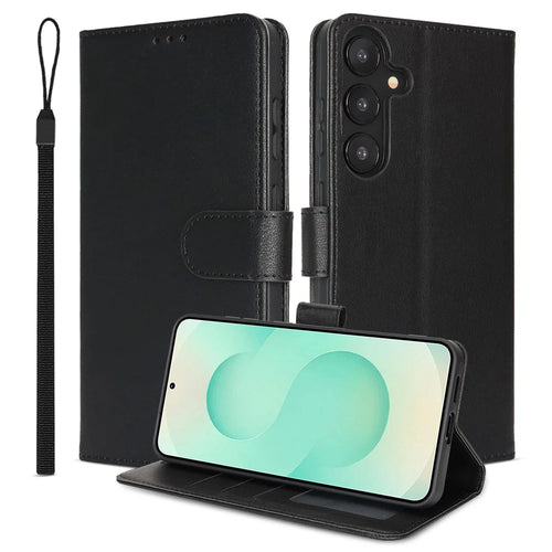 For Samsung Galaxy S25 / S24 Case RFID Blocking Flip Leather Phone Cover with Wrist Strap - Black - 1