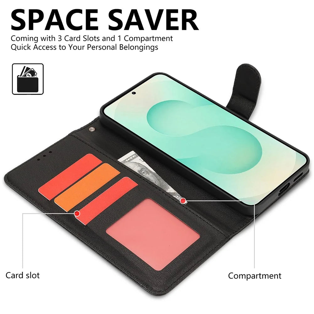 For Samsung Galaxy S25 / S24 Case RFID Blocking Flip Leather Phone Cover with Wrist Strap - Black - 2