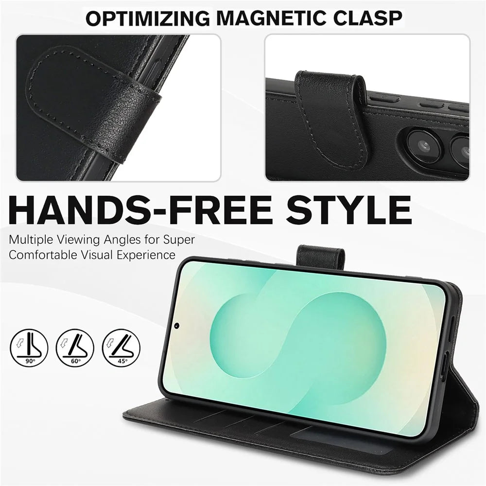 For Samsung Galaxy S25 / S24 Case RFID Blocking Flip Leather Phone Cover with Wrist Strap - Black - 3