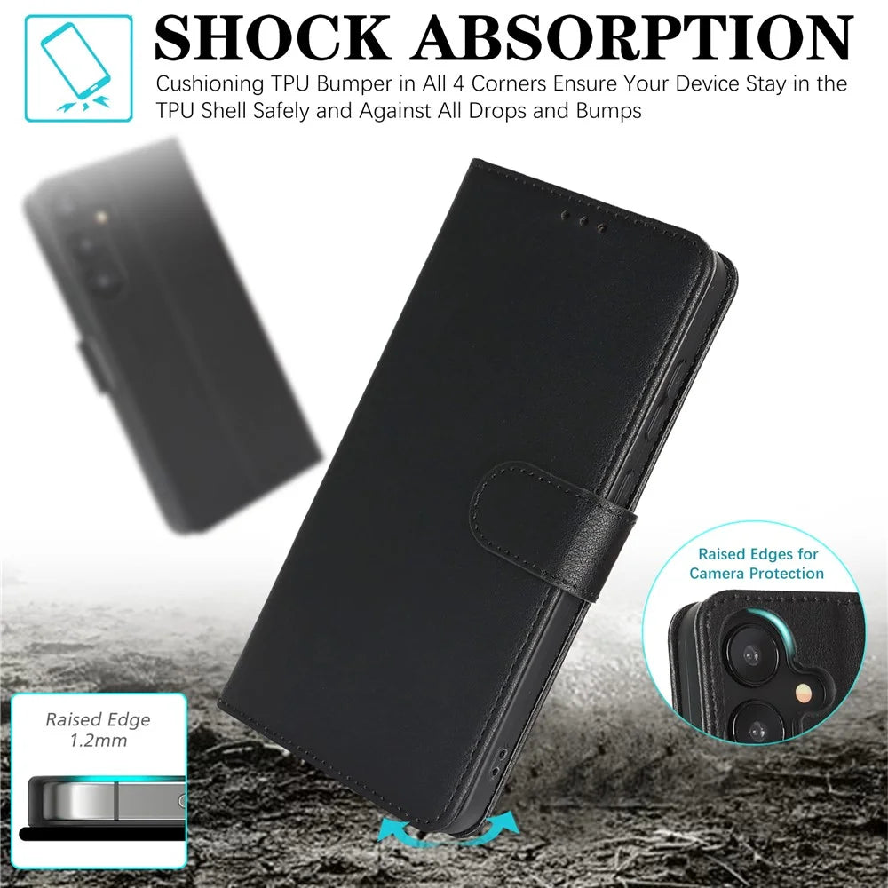 For Samsung Galaxy S25 / S24 Case RFID Blocking Flip Leather Phone Cover with Wrist Strap - Black - 4