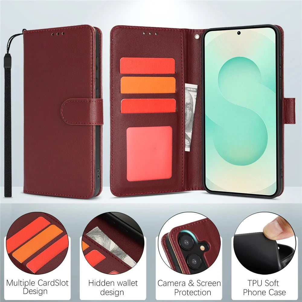 For Samsung Galaxy S25+ / S24+ Case RFID Blocking Flip Leather Phone Cover with Wrist Strap - Red - 6
