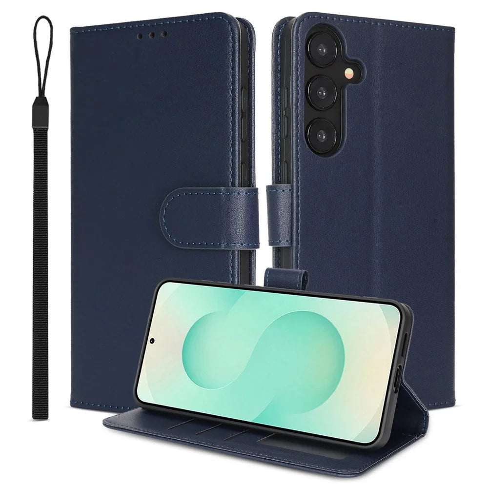 For Samsung Galaxy A26 5G Case RFID Blocking Flip Leather Phone Cover with Wrist Strap - Blue - 1