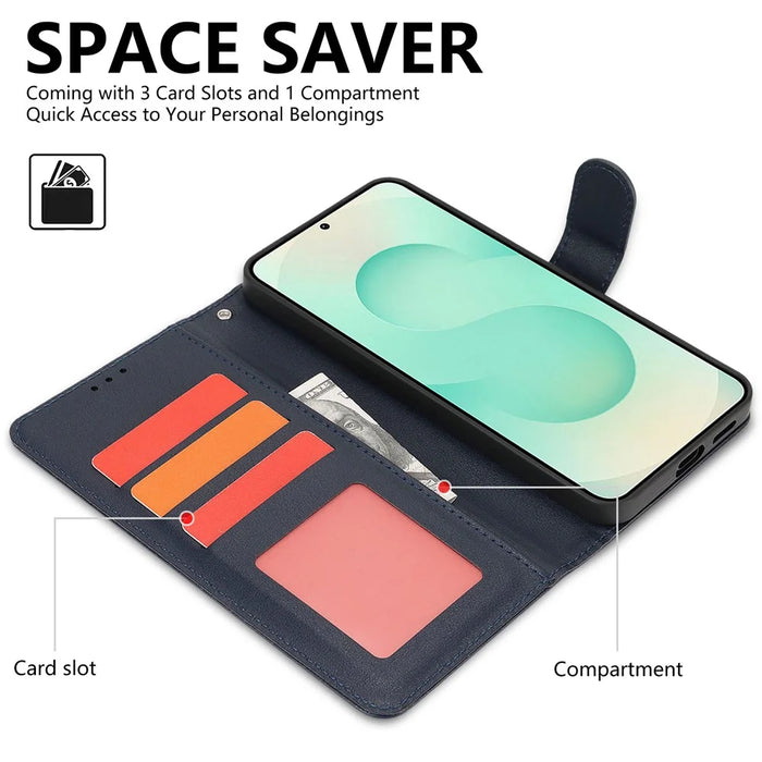 For Samsung Galaxy A26 5G Case RFID Blocking Flip Leather Phone Cover with Wrist Strap - Blue - 2