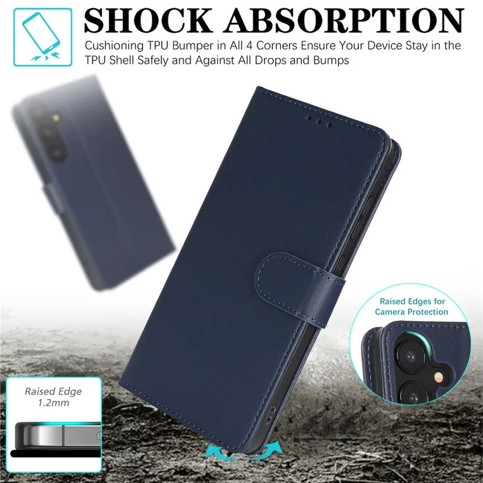 For Samsung Galaxy A26 5G Case RFID Blocking Flip Leather Phone Cover with Wrist Strap - Blue - 4
