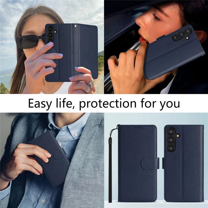 For Samsung Galaxy A26 5G Case RFID Blocking Flip Leather Phone Cover with Wrist Strap - Blue - 7