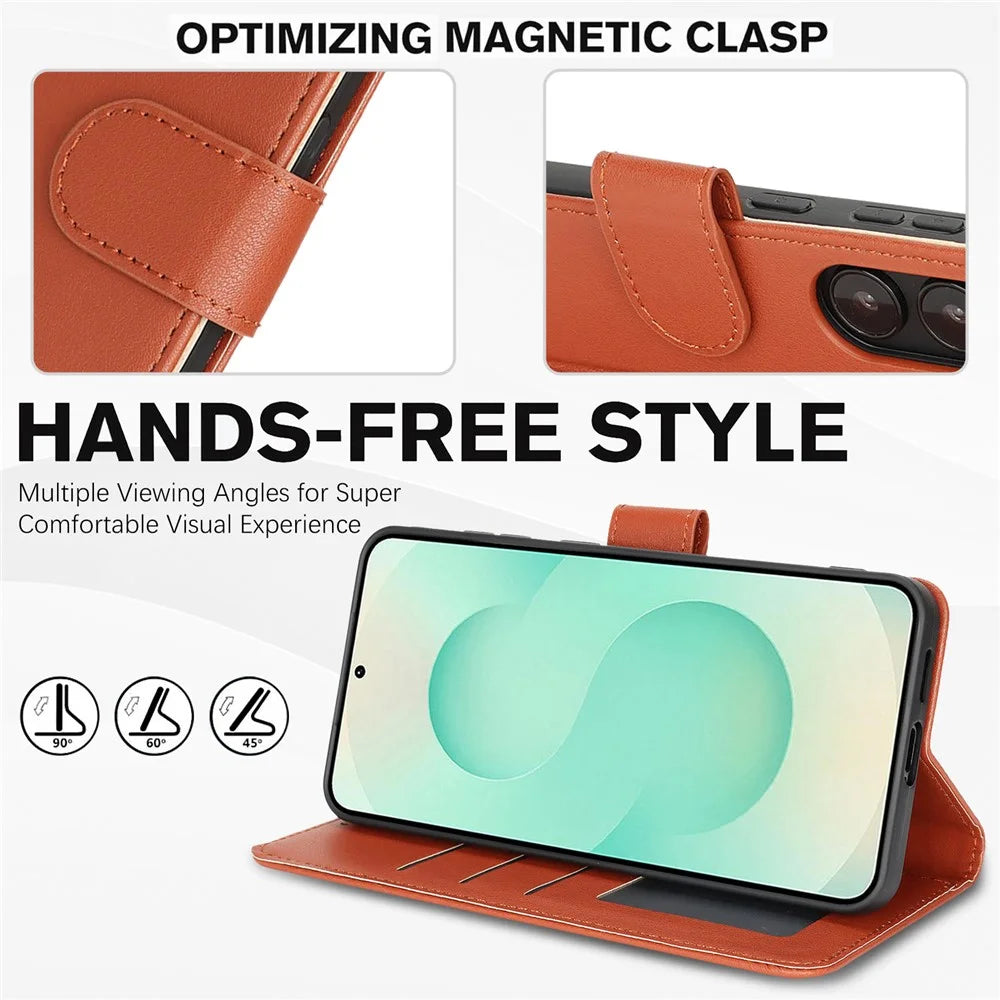 For Samsung Galaxy A16 4G / 5G Case RFID Blocking Flip Leather Phone Cover with Wrist Strap - Orange - 3