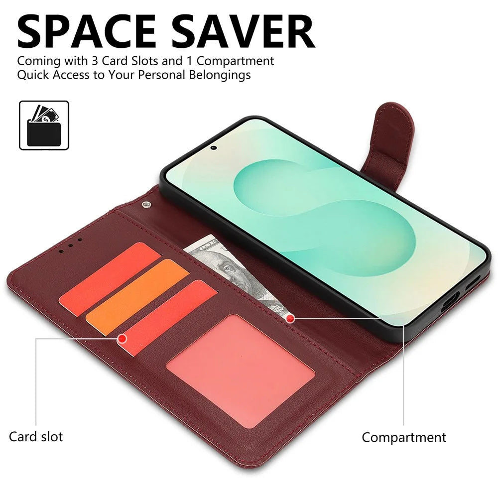 For Samsung Galaxy A35 5G Case RFID Blocking Flip Leather Phone Cover with Wrist Strap - Red - 2