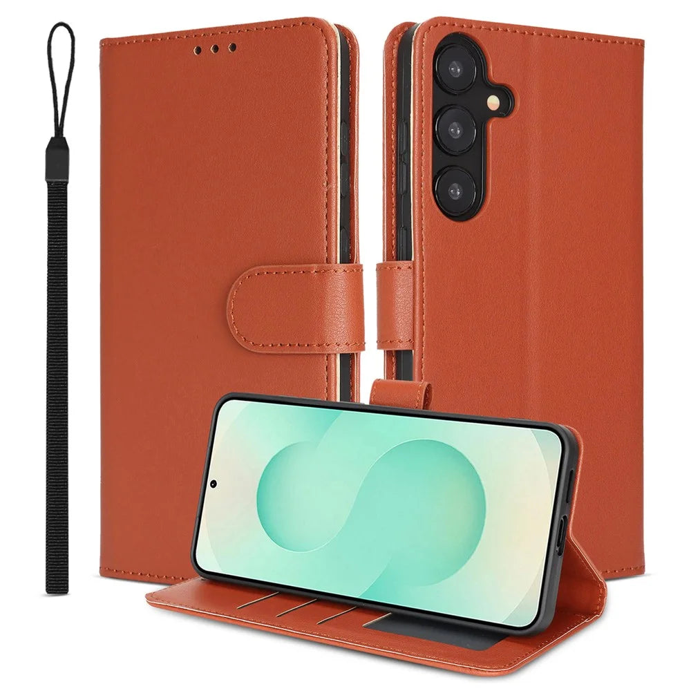 For Samsung Galaxy A25 5G (Global) (161.0mm) Case RFID Blocking Flip Leather Phone Cover with Wrist Strap - Orange - 1