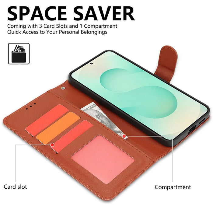 For Samsung Galaxy A25 5G (Global) (161.0mm) Case RFID Blocking Flip Leather Phone Cover with Wrist Strap - Orange - 2