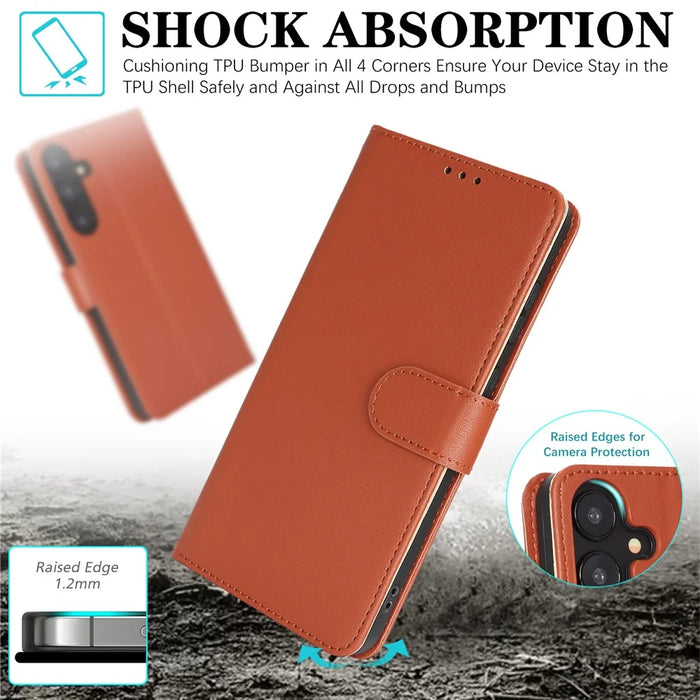 For Samsung Galaxy A25 5G (Global) (161.0mm) Case RFID Blocking Flip Leather Phone Cover with Wrist Strap - Orange - 4