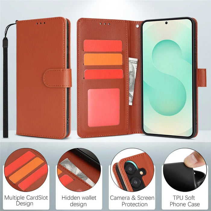 For Samsung Galaxy A25 5G (Global) (161.0mm) Case RFID Blocking Flip Leather Phone Cover with Wrist Strap - Orange - 6