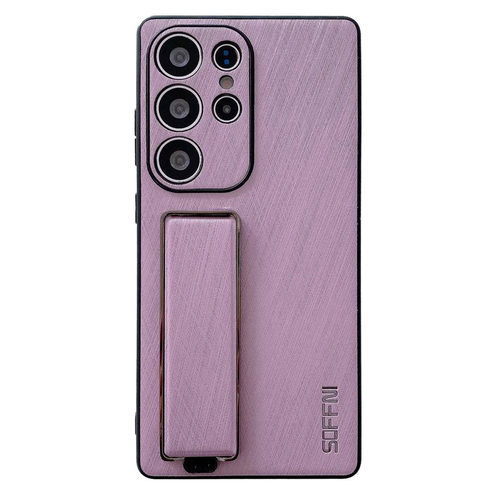 SOFFNI For Samsung Galaxy S25 Ultra Case Wrist Strap Kickstand Brushed Leather Back Cover - Purple - 1