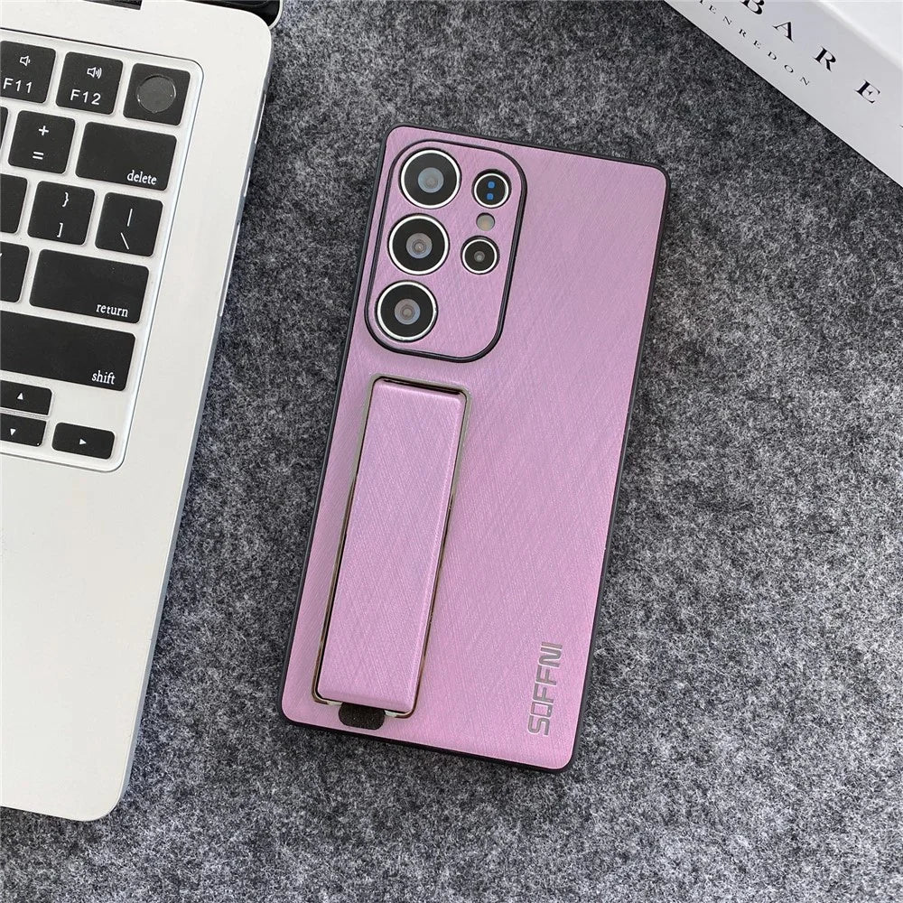 SOFFNI For Samsung Galaxy S25 Ultra Case Wrist Strap Kickstand Brushed Leather Back Cover - Purple - 2