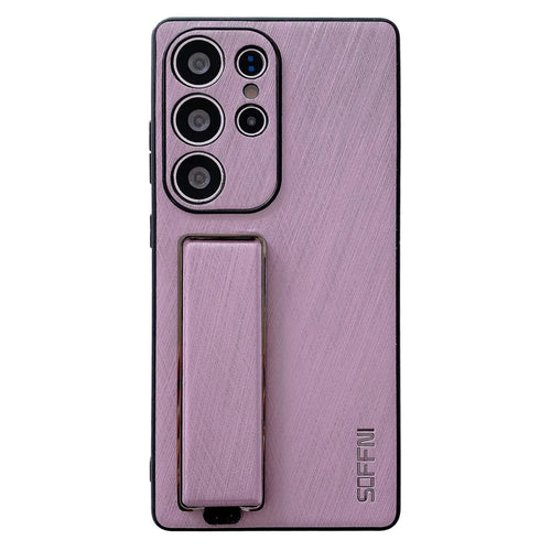 SOFFNI For Samsung Galaxy S24 Ultra Case Wrist Strap Kickstand Brushed Leather Back Cover - Purple - 1