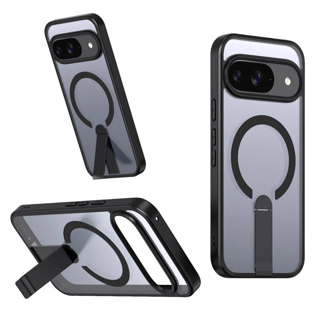 Phone Case For Google Pixel 10 / 10 Pro / 9 / 9 Pro Magnetic Case Kickstand TPU + Acrylic Cover - Black - 1