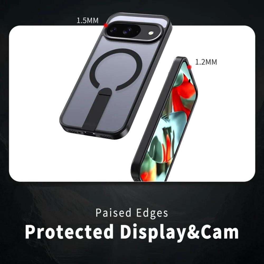 Phone Case For Google Pixel 10 / 10 Pro / 9 / 9 Pro Magnetic Case Kickstand TPU + Acrylic Cover - Black - 3