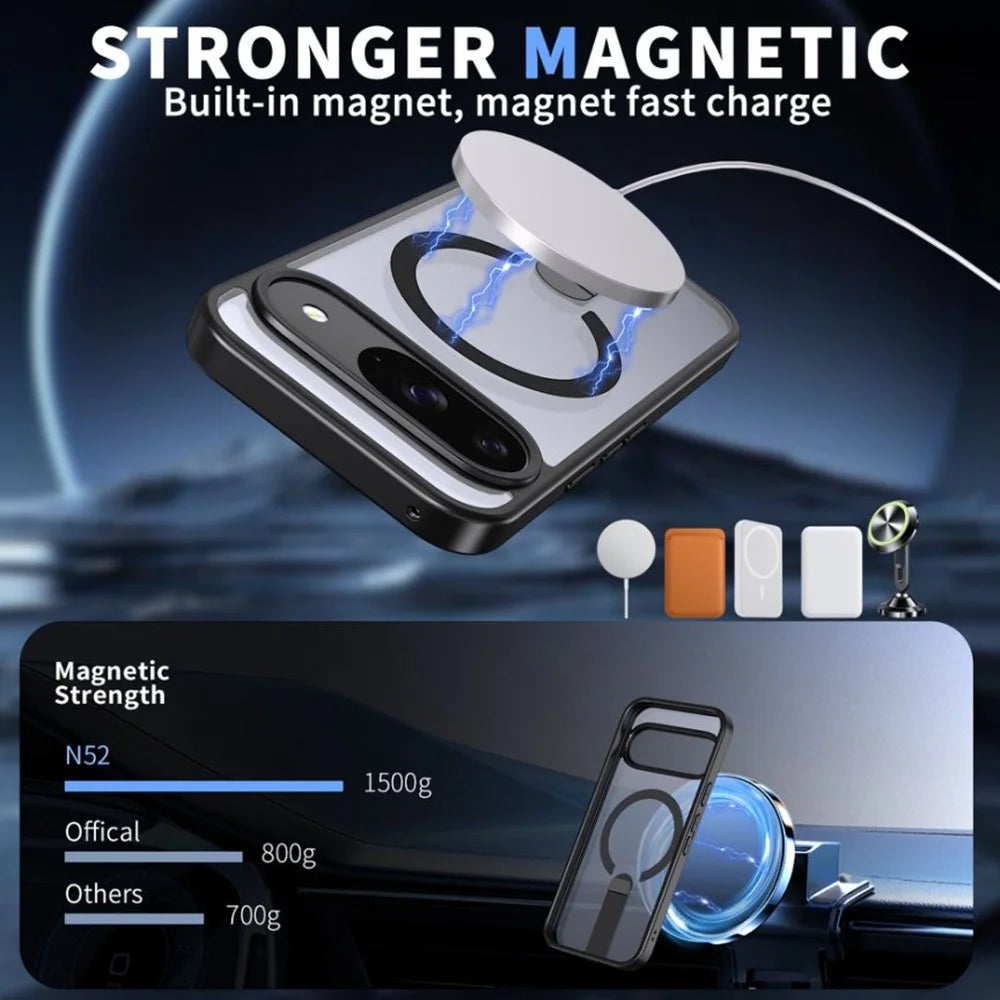 Phone Case For Google Pixel 10 / 10 Pro / 9 / 9 Pro Magnetic Case Kickstand TPU + Acrylic Cover - Black - 4