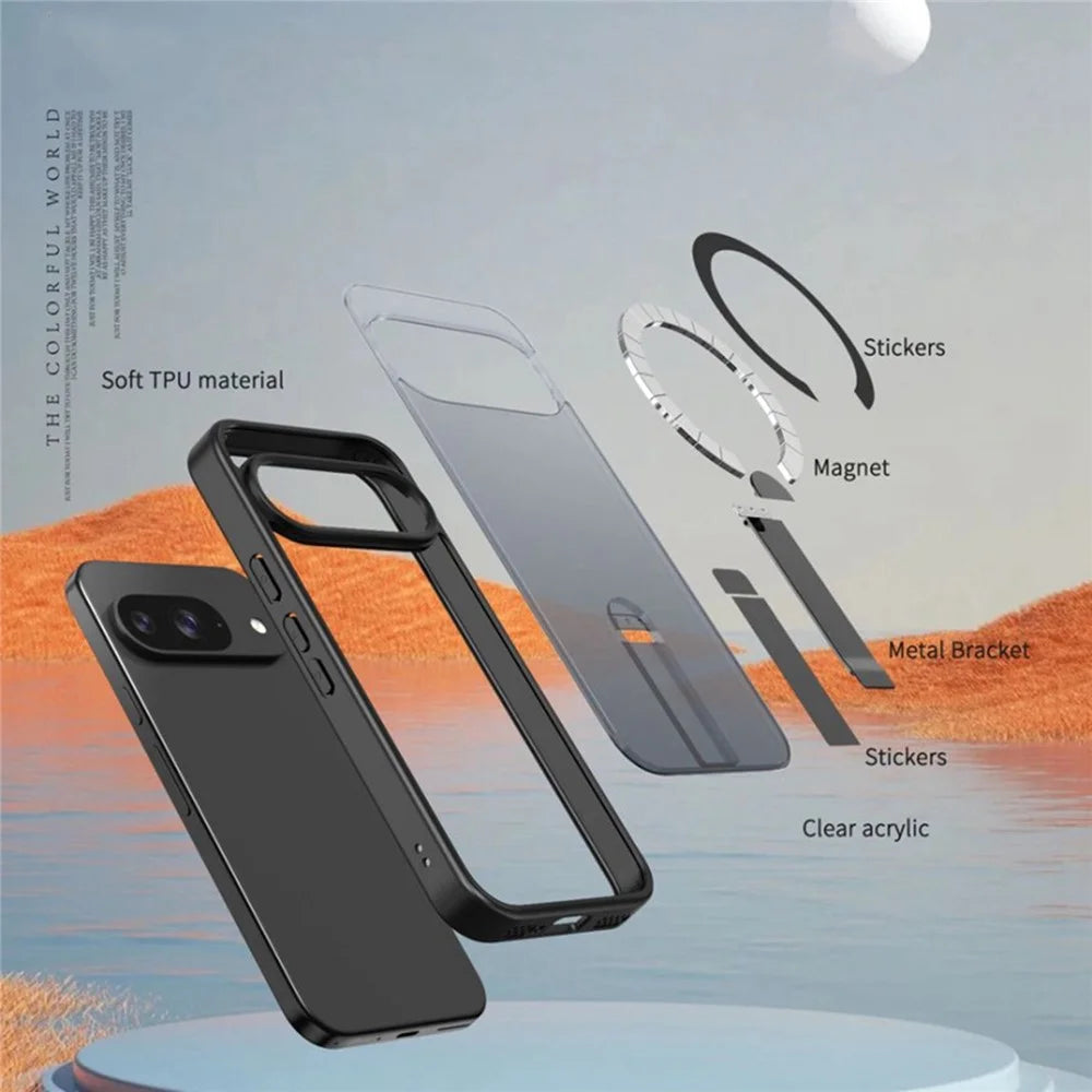 Phone Case For Google Pixel 10 / 10 Pro / 9 / 9 Pro Magnetic Case Kickstand TPU + Acrylic Cover - Black - 6