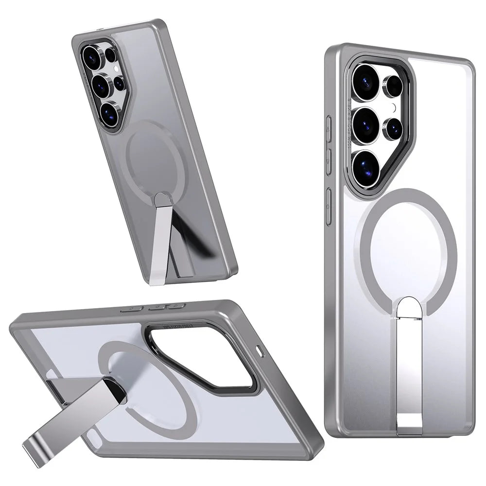 For Samsung Galaxy S24 Ultra Magnetic Case Kickstand TPU + Acrylic Phone Cover - Titanium Grey - 1