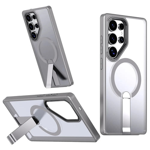 For Samsung Galaxy S24 Ultra Magnetic Case Kickstand TPU + Acrylic Phone Cover - Titanium Grey - 1