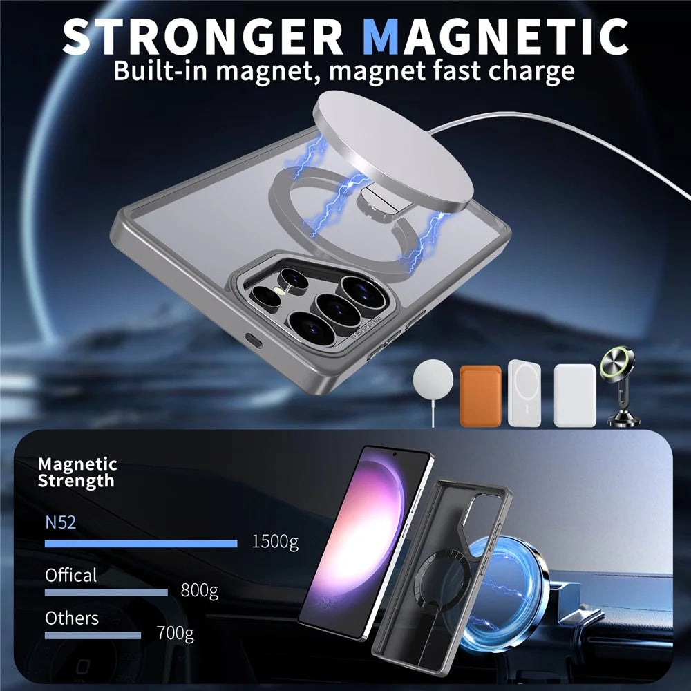 For Samsung Galaxy S24 Ultra Magnetic Case Kickstand TPU + Acrylic Phone Cover - Titanium Grey - 2