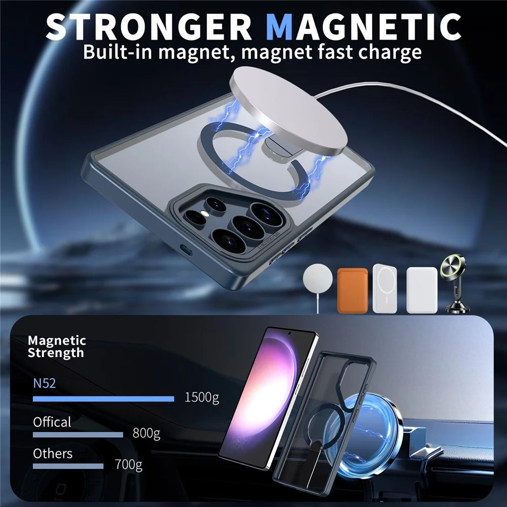 For Samsung Galaxy S23 Ultra / S22 Ultra 5G Magnetic Case Kickstand TPU + Acrylic Phone Cover - Blue - 2