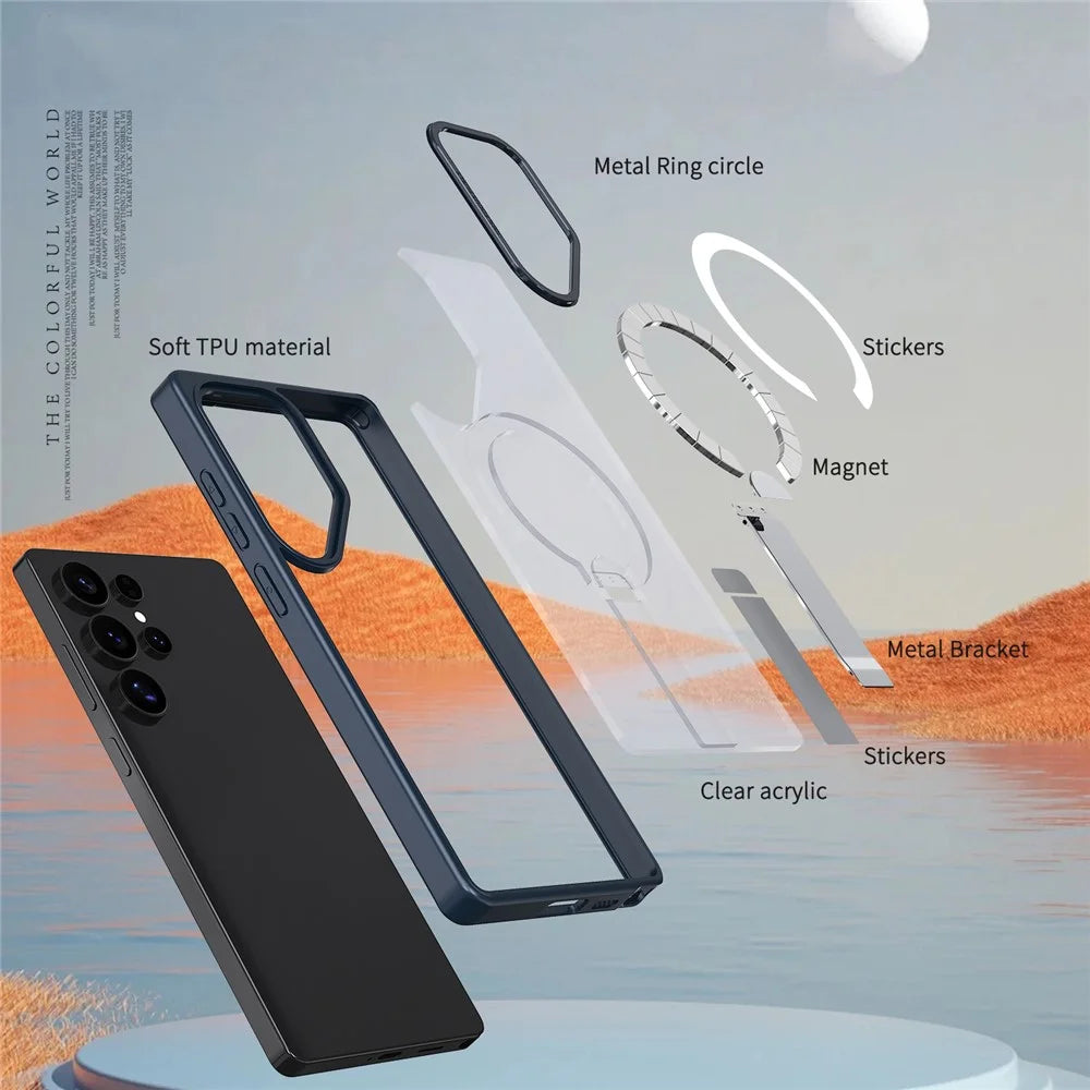 For Samsung Galaxy S23 Ultra / S22 Ultra 5G Magnetic Case Kickstand TPU + Acrylic Phone Cover - Blue - 5