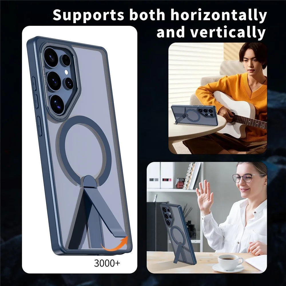 For Samsung Galaxy S23 Ultra / S22 Ultra 5G Magnetic Case Kickstand TPU + Acrylic Phone Cover - Blue - 6