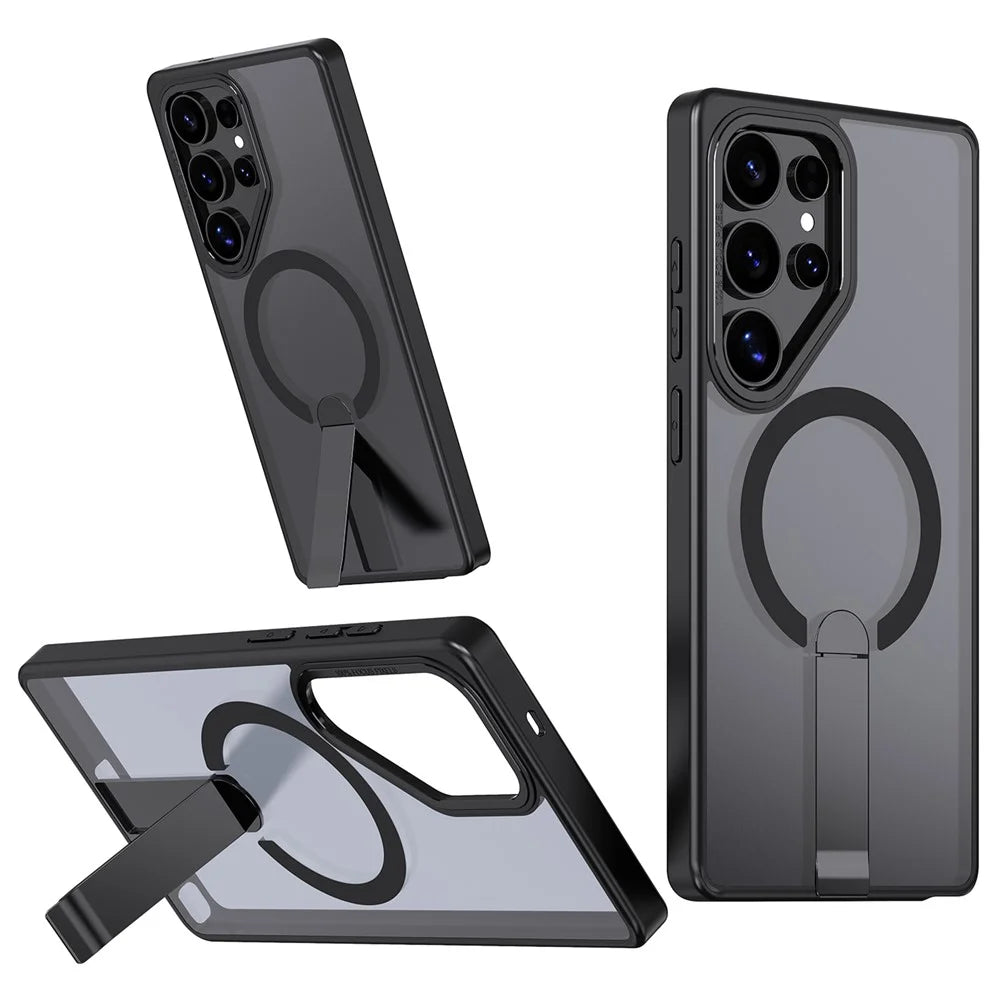 For Samsung Galaxy S25 Ultra Magnetic Case Kickstand TPU + Acrylic Phone Cover - Black - 1