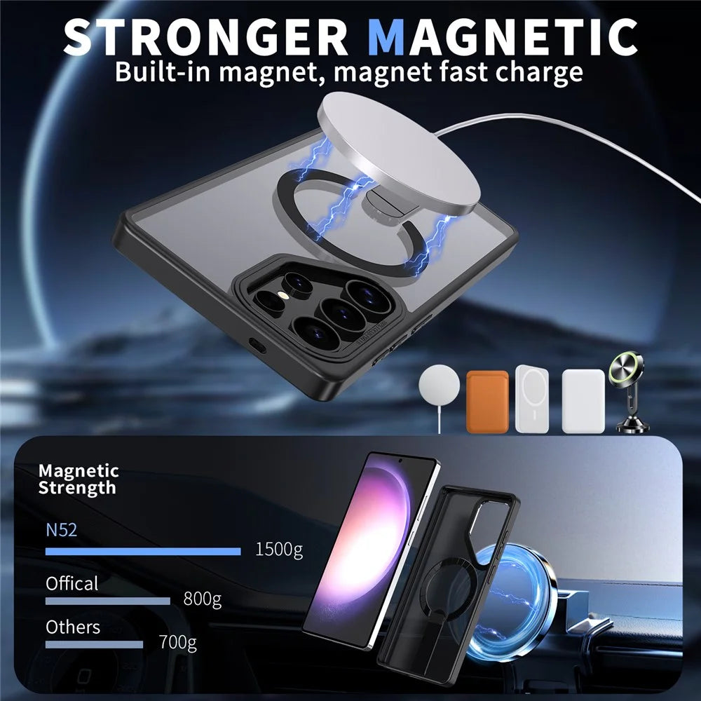 For Samsung Galaxy S25 Ultra Magnetic Case Kickstand TPU + Acrylic Phone Cover - Black - 2