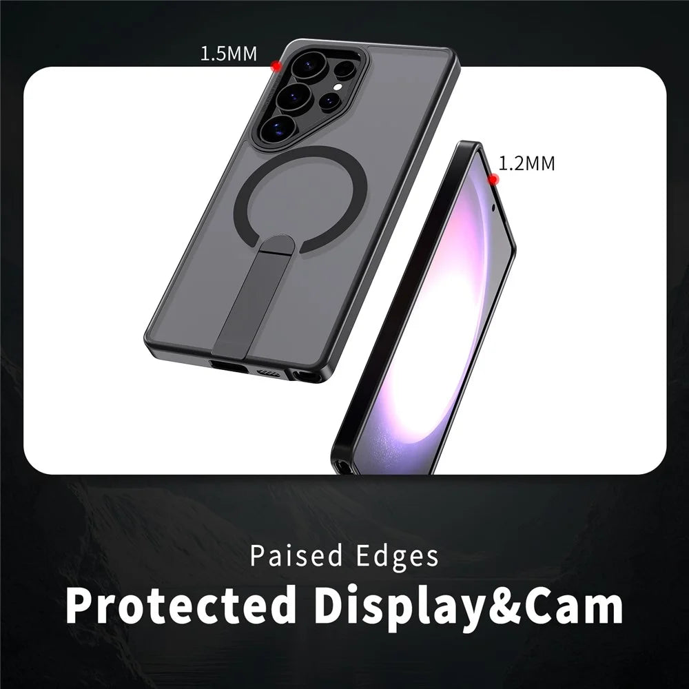 For Samsung Galaxy S25 Ultra Magnetic Case Kickstand TPU + Acrylic Phone Cover - Black - 4