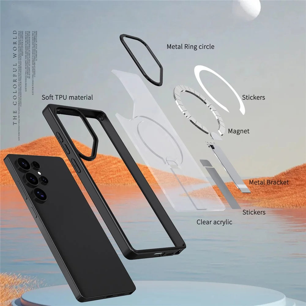 For Samsung Galaxy S25 Ultra Magnetic Case Kickstand TPU + Acrylic Phone Cover - Black - 5