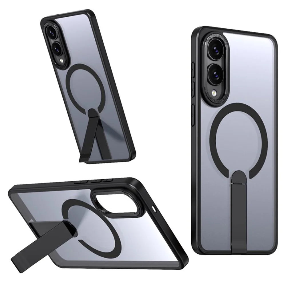 For Samsung Galaxy S25 Edge Magnetic Case Kickstand TPU + Acrylic Phone Cover - Black - 1