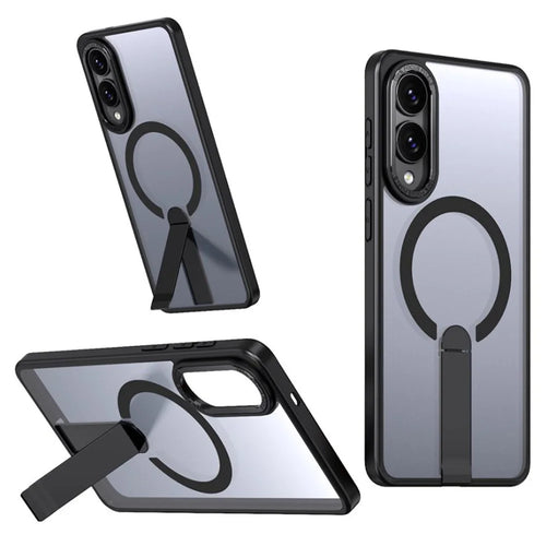 For Samsung Galaxy S25 Edge Magnetic Case Kickstand TPU + Acrylic Phone Cover - Black - 1