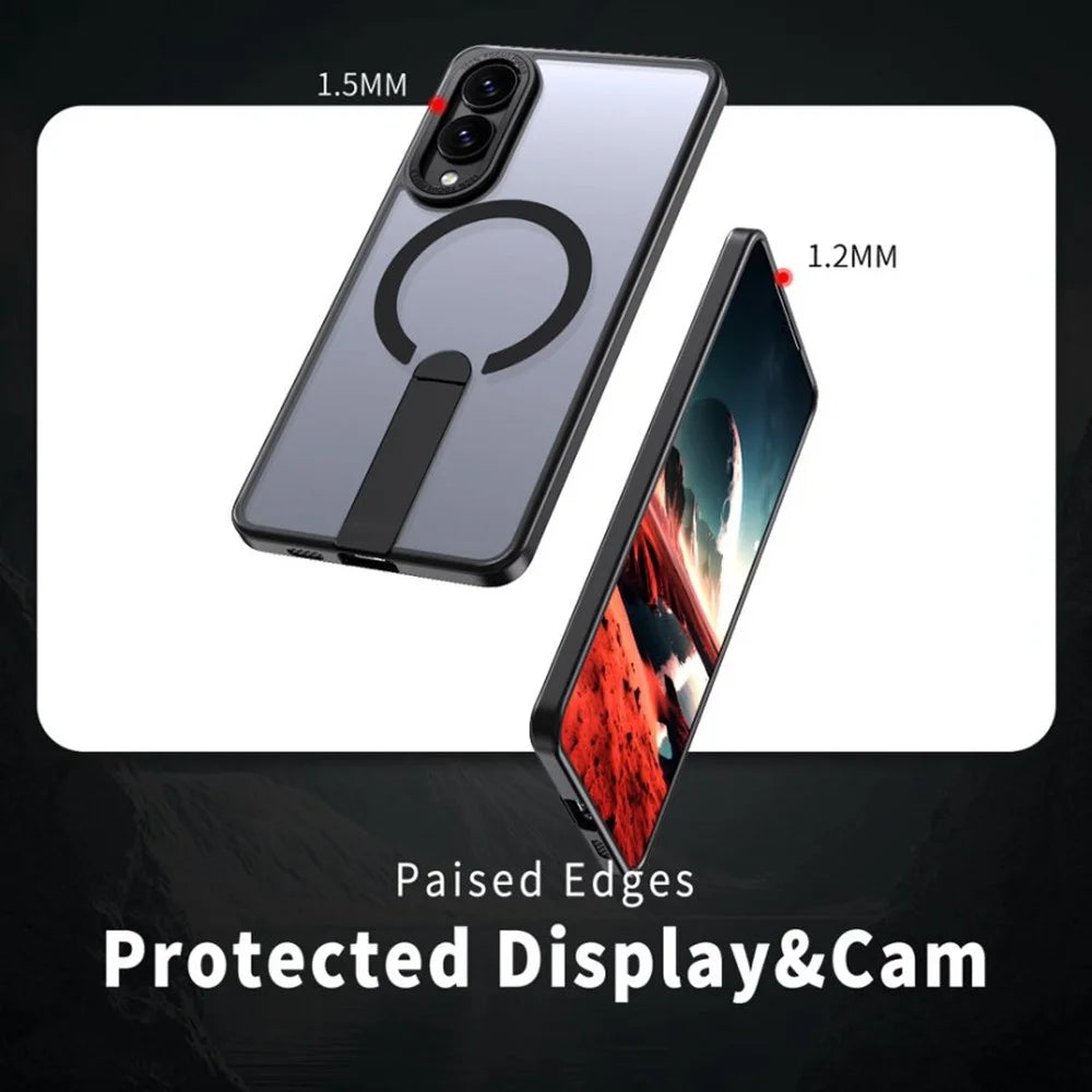For Samsung Galaxy S25 Edge Magnetic Case Kickstand TPU + Acrylic Phone Cover - Black - 2