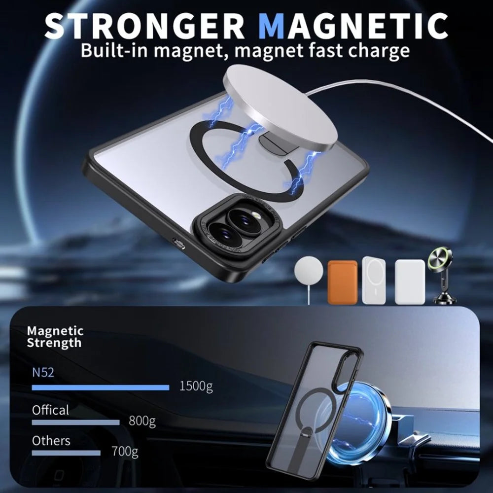 For Samsung Galaxy S25 Edge Magnetic Case Kickstand TPU + Acrylic Phone Cover - Black - 5