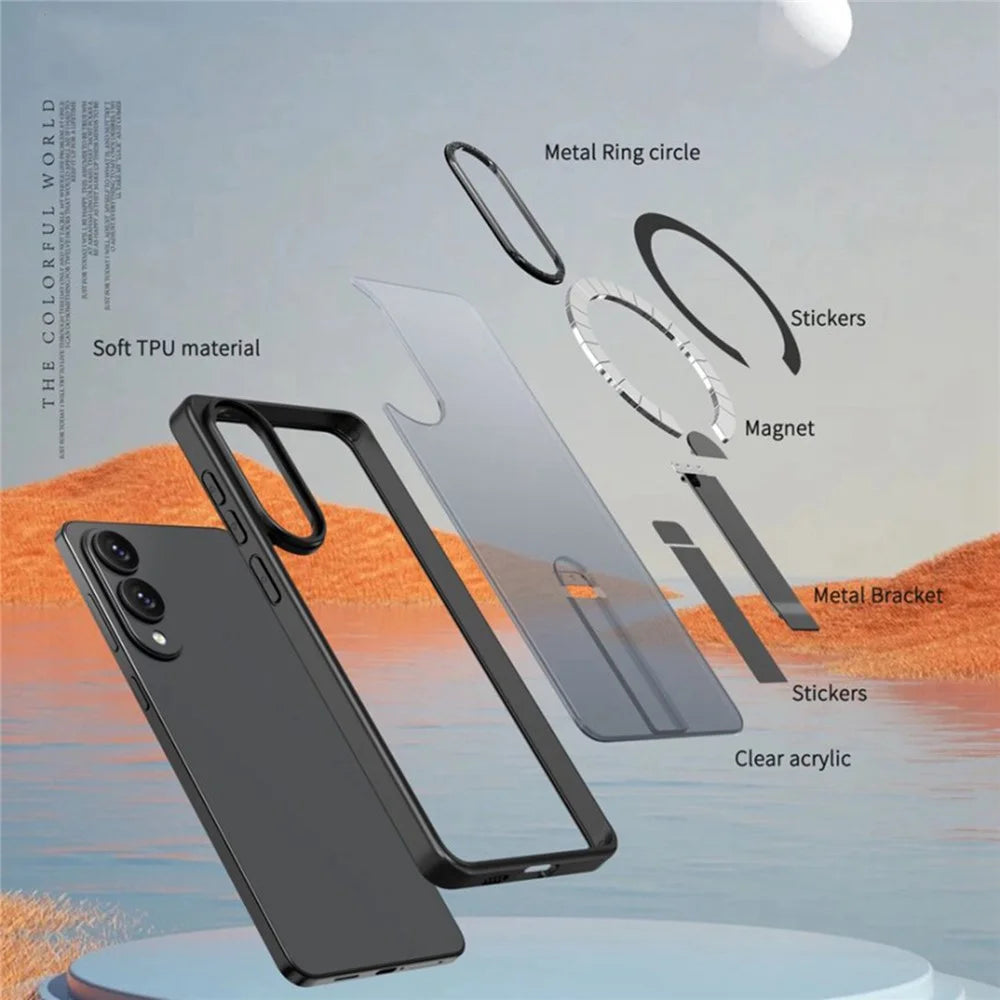 For Samsung Galaxy S25 Edge Magnetic Case Kickstand TPU + Acrylic Phone Cover - Black - 6
