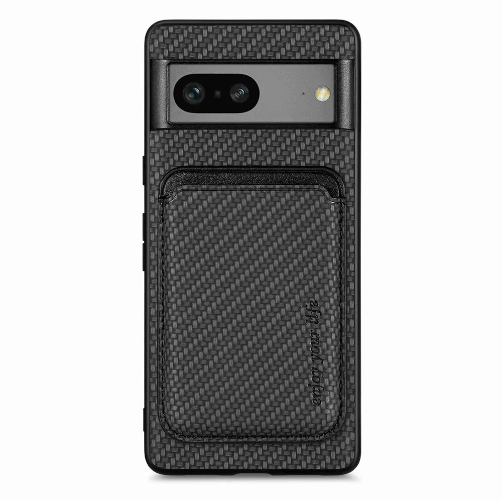 For Google Pixel 7 5G Detachable Magnetic Phone Case Carbon Fiber Texture PU Leather + TPU Cover with Card Holder - Black - 1