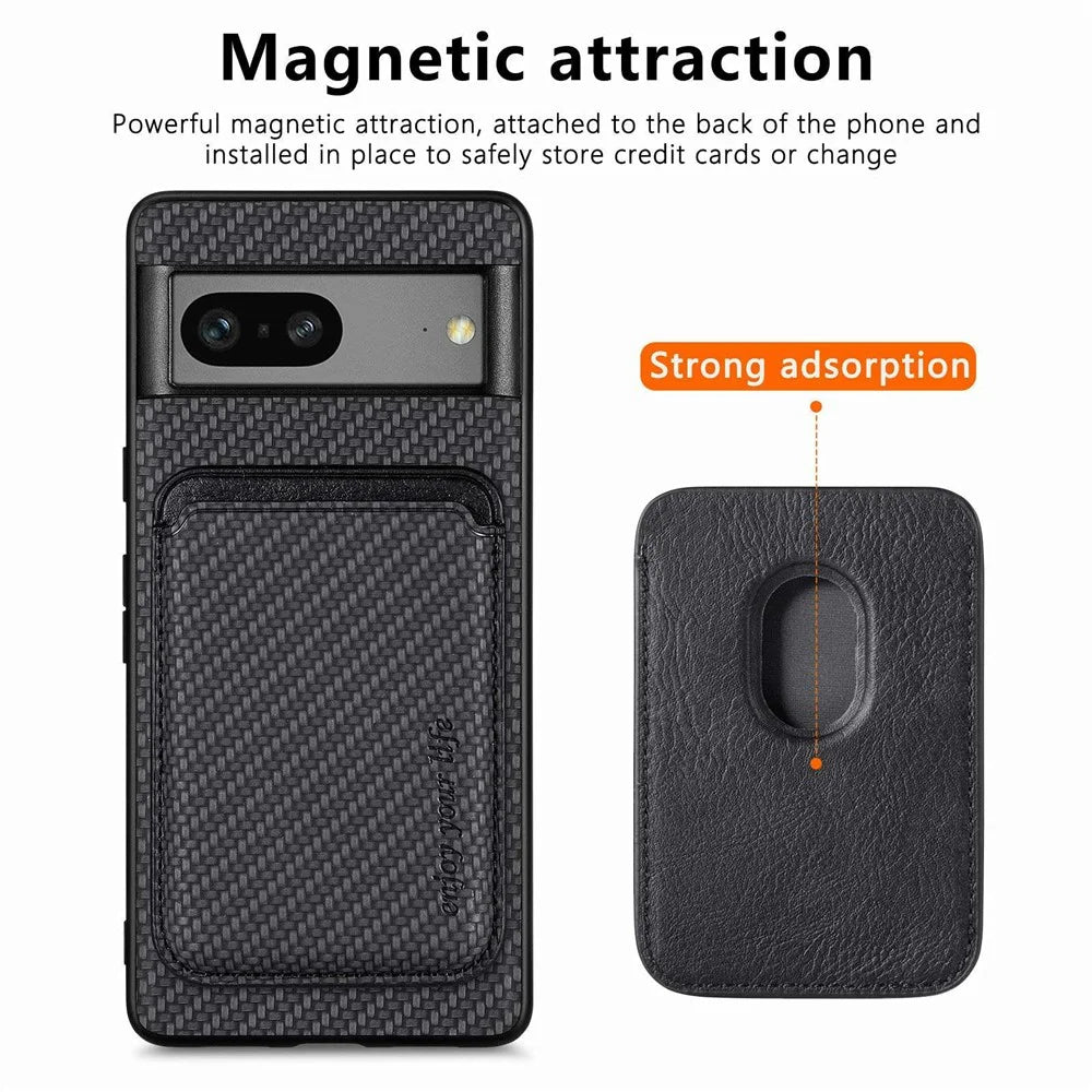 For Google Pixel 7 5G Detachable Magnetic Phone Case Carbon Fiber Texture PU Leather + TPU Cover with Card Holder - Black - 3
