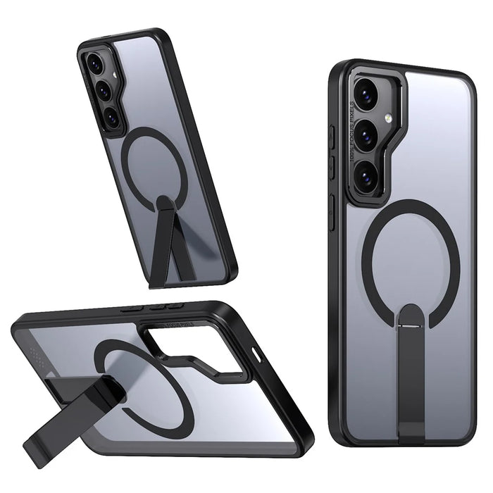 For Samsung Galaxy S24 FE Magnetic Case Kickstand TPU + Acrylic Phone Cover - Black - 1
