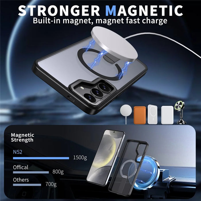 For Samsung Galaxy S24 FE Magnetic Case Kickstand TPU + Acrylic Phone Cover - Black - 2