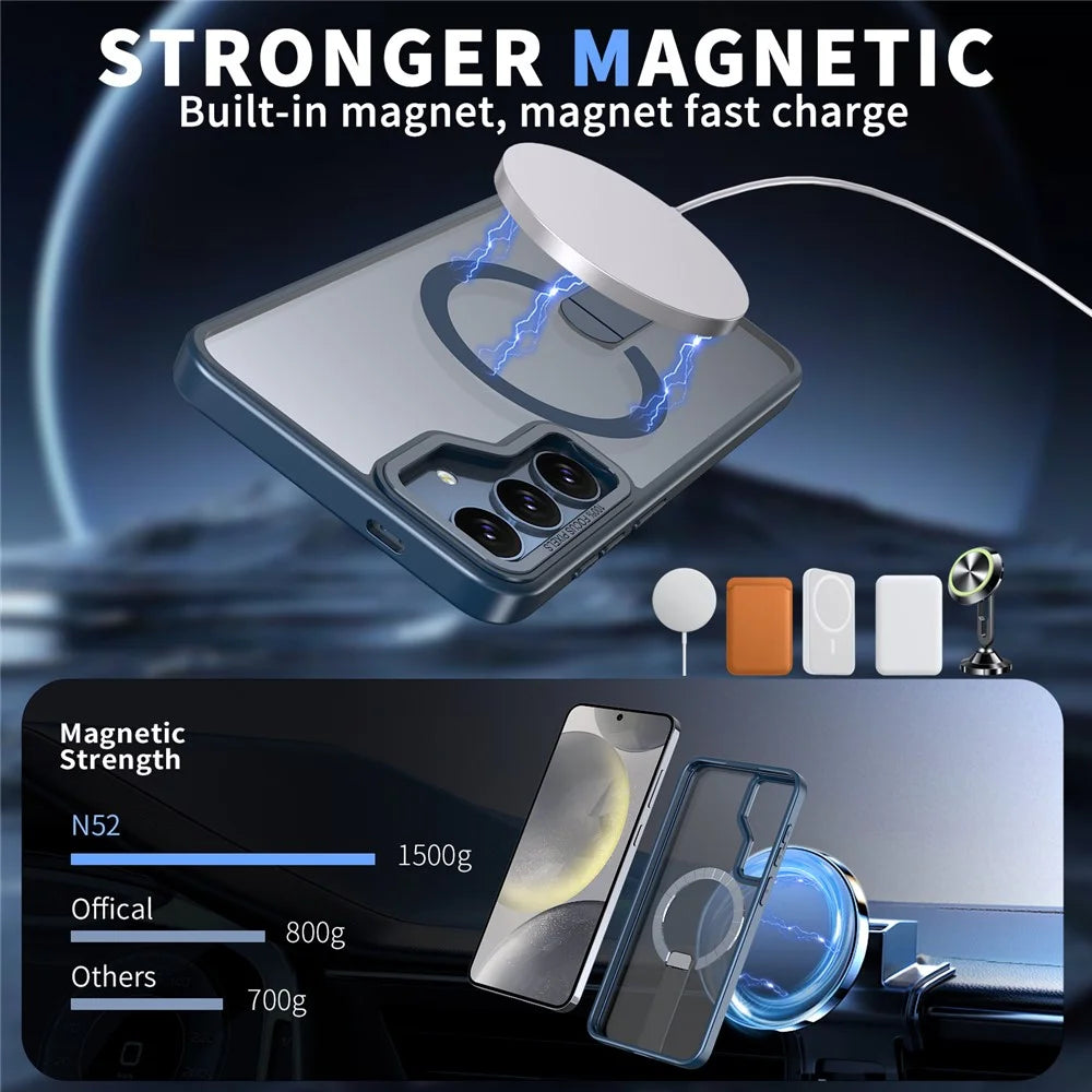 For Samsung Galaxy S25 / S24 Magnetic Case Kickstand TPU + Acrylic Phone Cover - Blue - 2