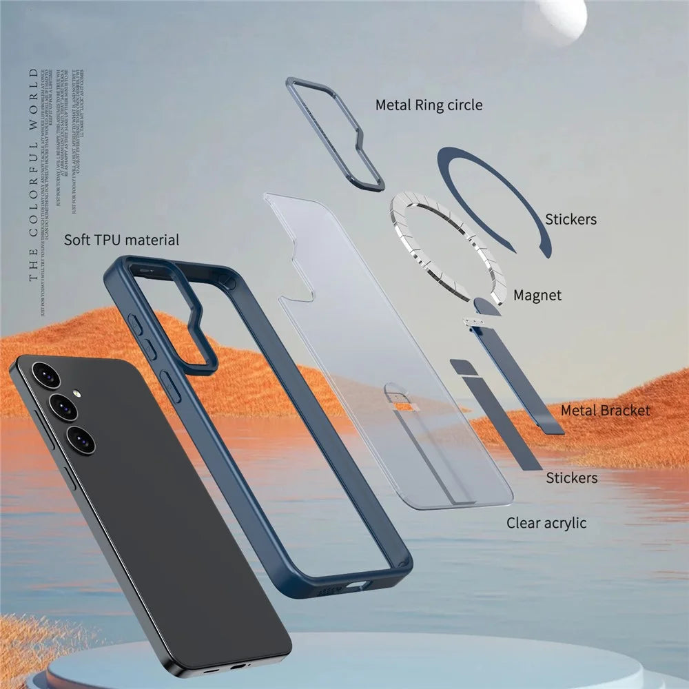 For Samsung Galaxy S25 / S24 Magnetic Case Kickstand TPU + Acrylic Phone Cover - Blue - 5