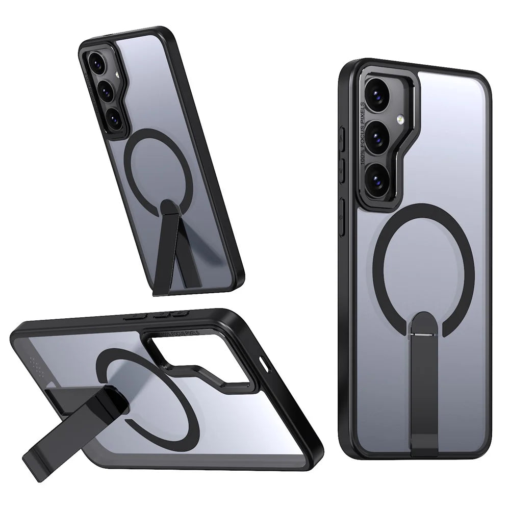 For Samsung Galaxy S25+ / S24+ Magnetic Case Kickstand TPU + Acrylic Phone Cover - Black - 1