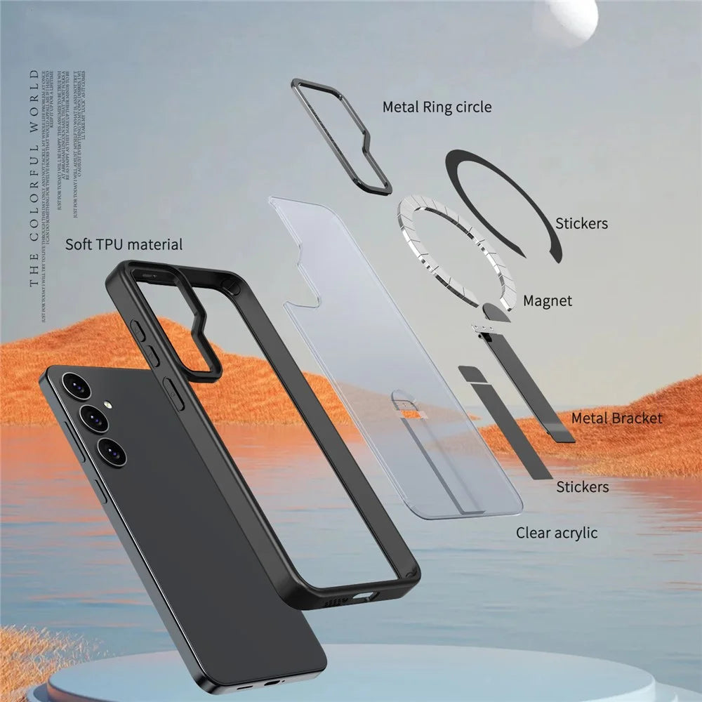 For Samsung Galaxy S25+ / S24+ Magnetic Case Kickstand TPU + Acrylic Phone Cover - Black - 5