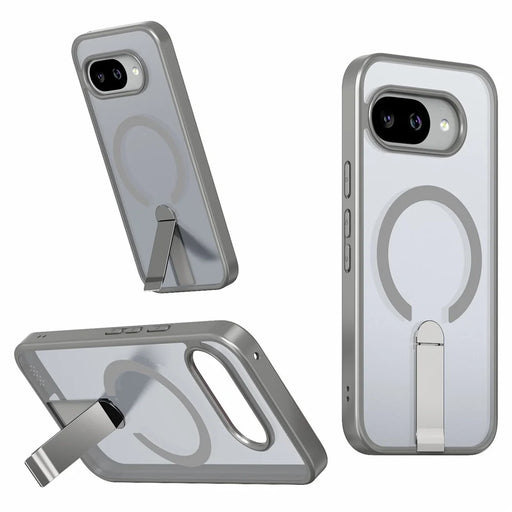 For Google Pixel 9a Magnetic Case Kickstand TPU + Acrylic Phone Cover - Titanium Grey - 1
