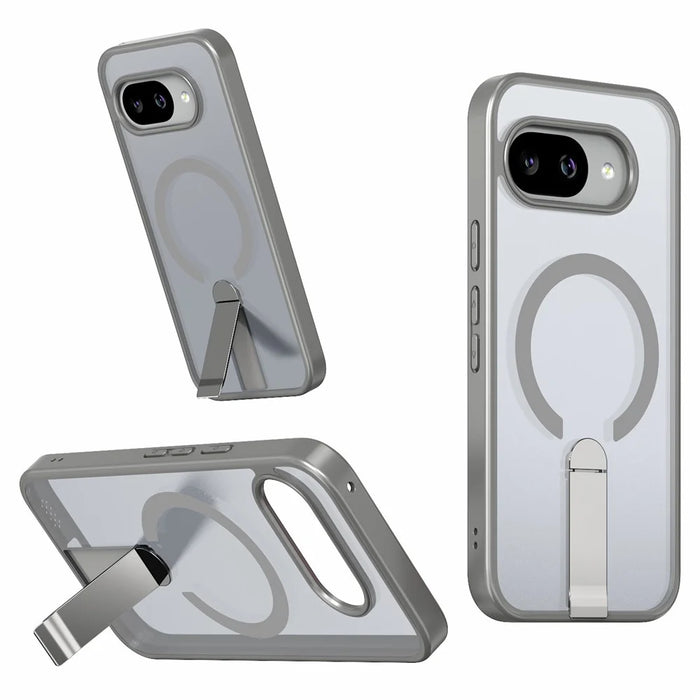 For Google Pixel 9a Magnetic Case Kickstand TPU + Acrylic Phone Cover - Titanium Grey - 1