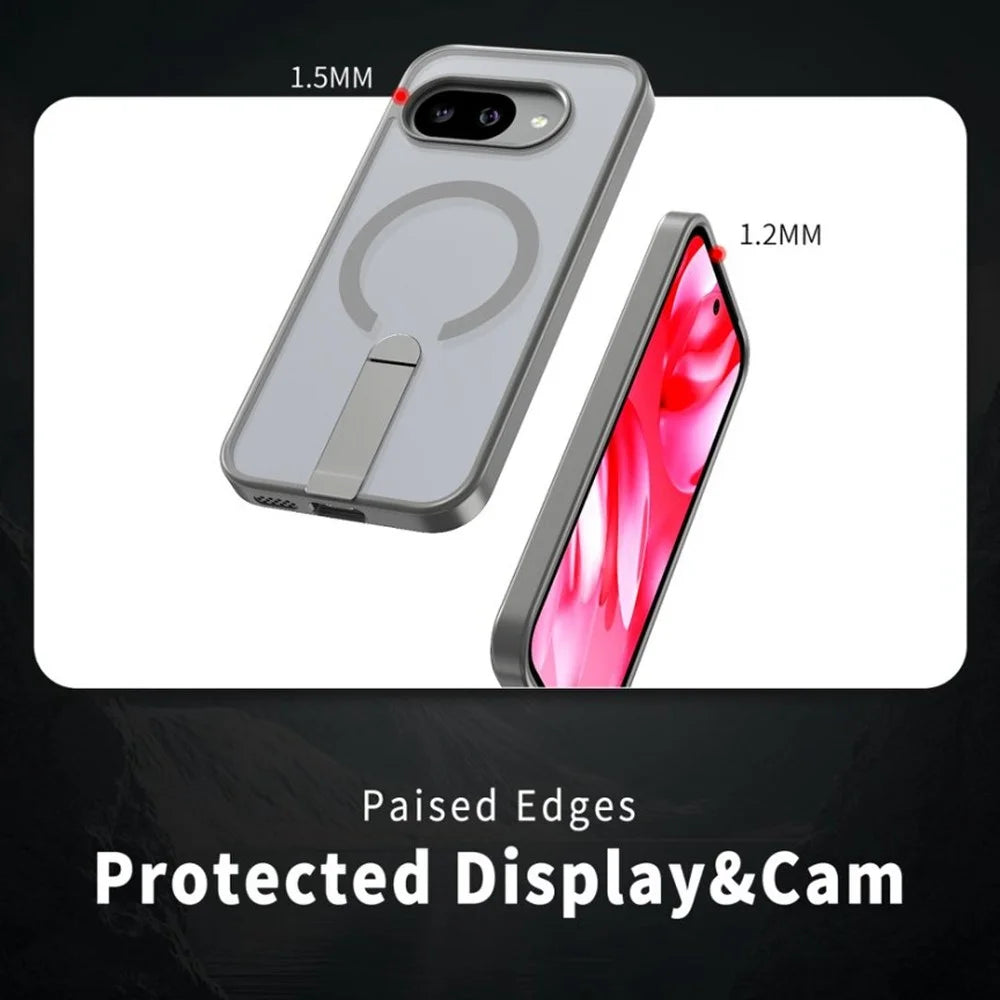 For Google Pixel 9a Magnetic Case Kickstand TPU + Acrylic Phone Cover - Titanium Grey - 4