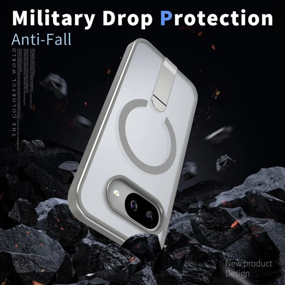 For Google Pixel 9a Magnetic Case Kickstand TPU + Acrylic Phone Cover - Titanium Grey - 5